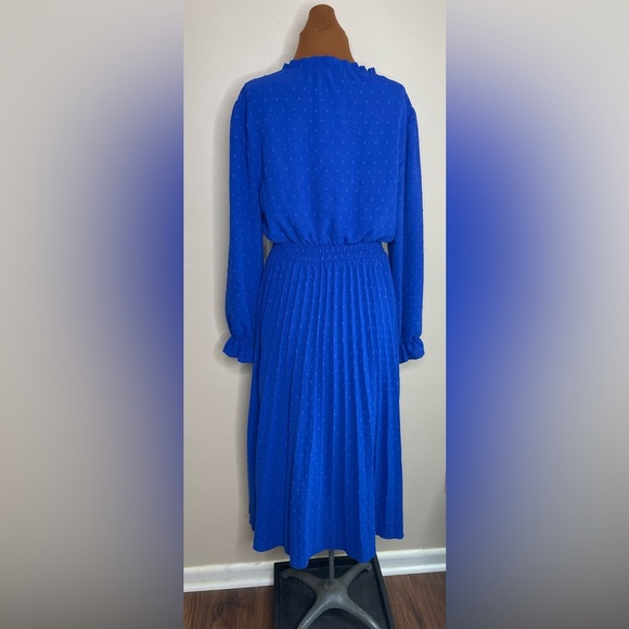 Long Sleeve Swiss Dots Maxi Dress High Waisted A-Line Ruffle Party Dress Size L - Picture 2 of 7